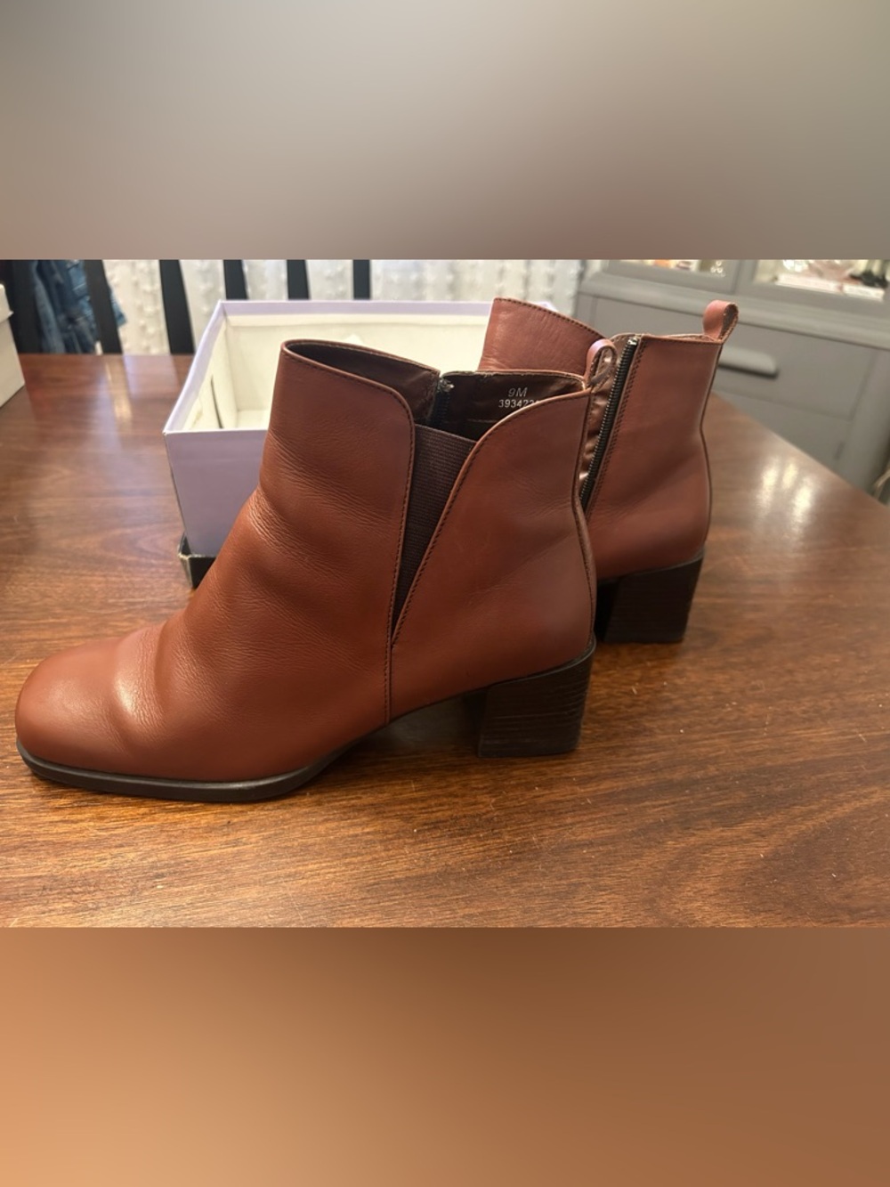 Women's Brown Leather Ankle Boots - Classic Block Heel